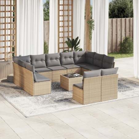 vidaXL Set de sofás de jardín 12 pzas y cojines ratán sintético marrón