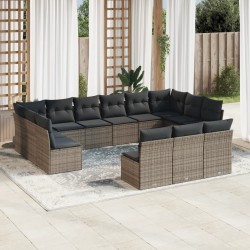 vidaXL Set sofás de jardín con cojines 13 piezas ratán sintético gris