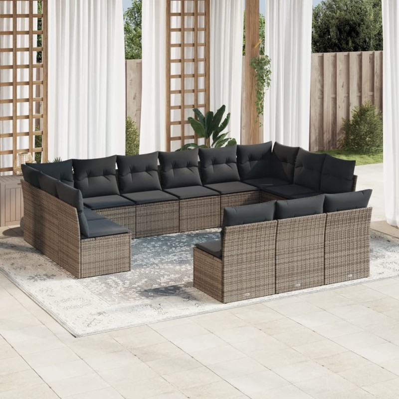 vidaXL Set sofás de jardín con cojines 13 piezas ratán sintético gris vidaXL Set sofás de jardín con cojines 13 piezas ratán sintético gris