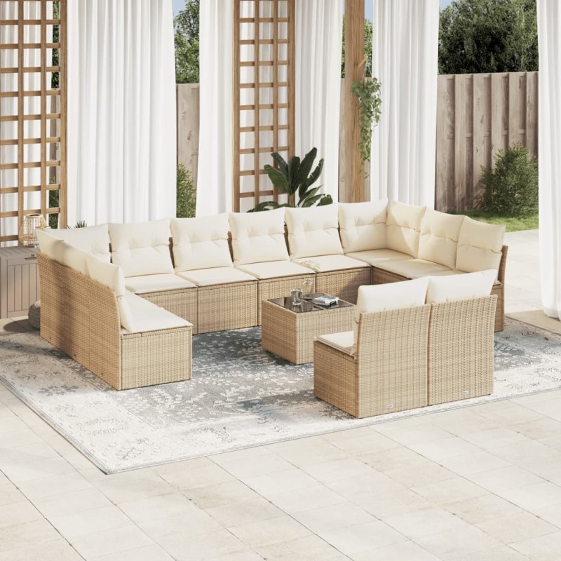 vidaXL Set sofás de jardín con cojines 13 pzas ratán sintético beige vidaXL Set sofás de jardín con cojines 13 pzas ratán sintético beige