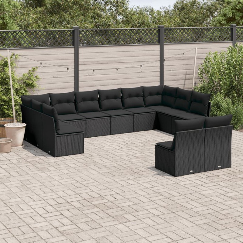 vidaXL Set de sofás de jardín 12 piezas cojines ratán sintético negro vidaXL Set de sofás de jardín 12 piezas cojines ratán sintético negro