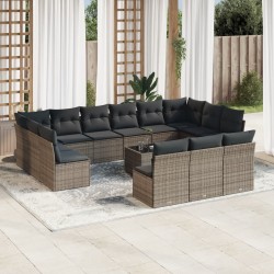 vidaXL Set de sofás de jardín 14 pzas con cojines ratán sintético gris