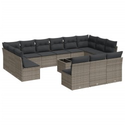 vidaXL Set de sofás de jardín 14 pzas con cojines ratán sintético gris
