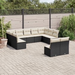 vidaXL Set de sofás de jardín 11 pzas y cojines ratán sintético negro