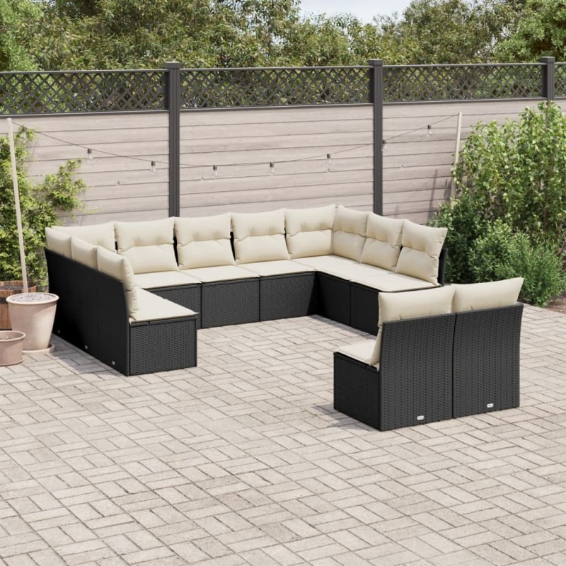 vidaXL Set de sofás de jardín 11 pzas y cojines ratán sintético negro vidaXL Set de sofás de jardín 11 pzas y cojines ratán sintético negro