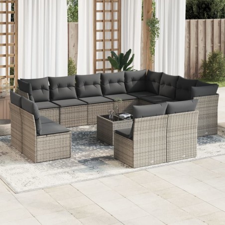 vidaXL Set sofás de jardín con cojines 13 piezas ratán sintético gris