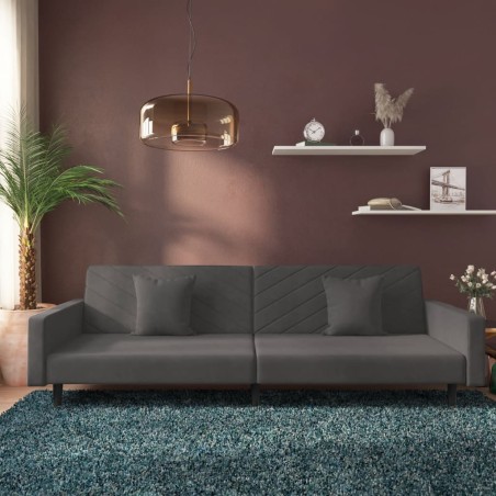 vidaXL Sofá cama de 2 plazas con dos almohadas terciopelo gris oscuro