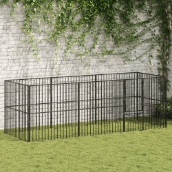 vidaXL Corralito para perros con 8 paneles acero galvanizado negro