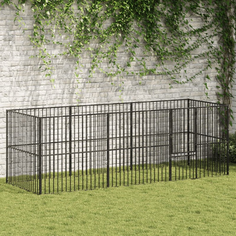 vidaXL Corralito para perros con 8 paneles acero galvanizado negro