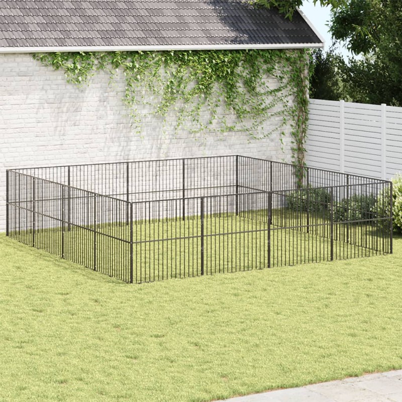 vidaXL Corralito para perros con 16 paneles acero galvanizado negro