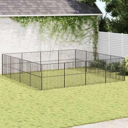 vidaXL Corralito para perros con 16 paneles acero galvanizado negro