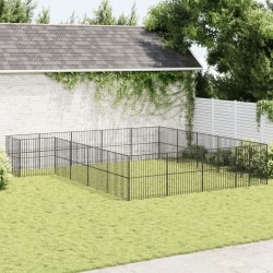 vidaXL Corralito para perros con 20 paneles acero galvanizado negro