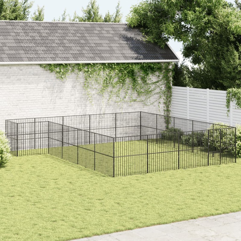vidaXL Corralito para perros con 20 paneles acero galvanizado negro