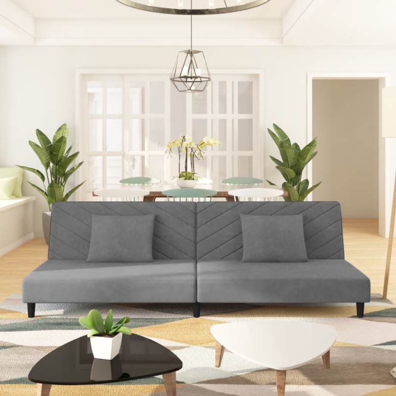 vidaXL Sofá cama de 2 plazas con dos almohadas terciopelo gris claro vidaXL Sofá cama de 2 plazas con dos almohadas terciopelo gris claro