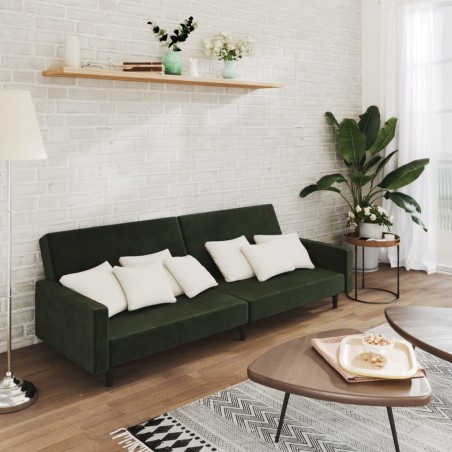vidaXL Sofá cama de 2 plazas terciopelo verde oscuro