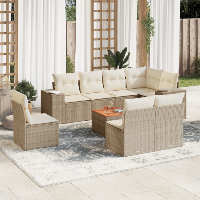 vidaXL Set de sofás de jardín 9 pzas con cojines ratán sintético beige vidaXL Set de sofás de jardín 9 pzas con cojines ratán sintético beige
