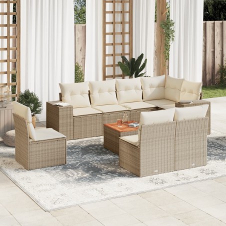 vidaXL Set de sofás de jardín 9 pzas con cojines ratán sintético beige