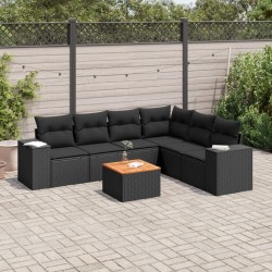 vidaXL Set de comedor de jardín 7 pzas y cojines ratán sintético negro