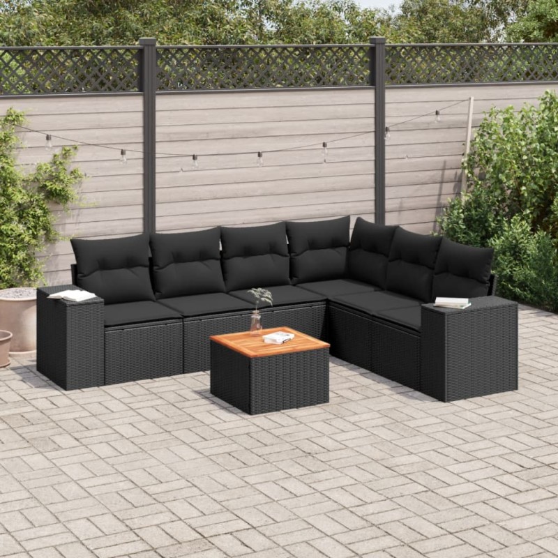 vidaXL Set de comedor de jardín 7 pzas y cojines ratán sintético negro vidaXL Set de comedor de jardín 7 pzas y cojines ratán sintético negro