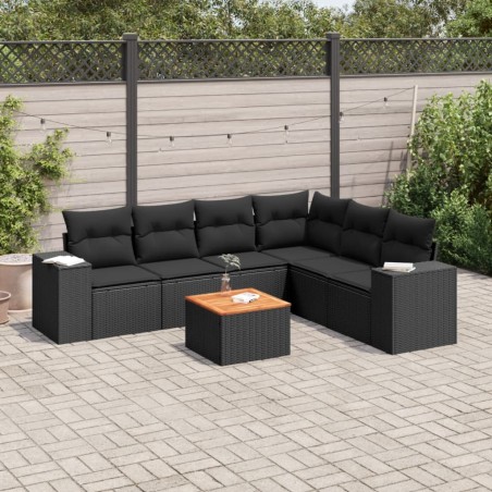 vidaXL Set de comedor de jardín 7 pzas y cojines ratán sintético negro