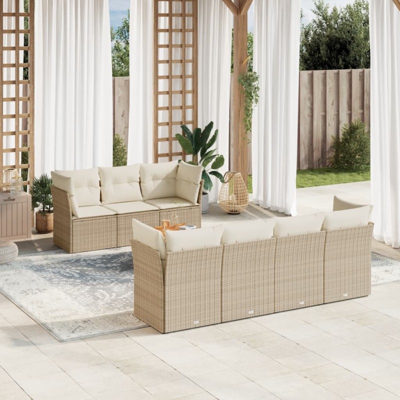 vidaXL Juego de sofás de jardín con cojines beige 8 pzas ratán PE vidaXL Juego de sofás de jardín con cojines beige 8 pzas ratán PE