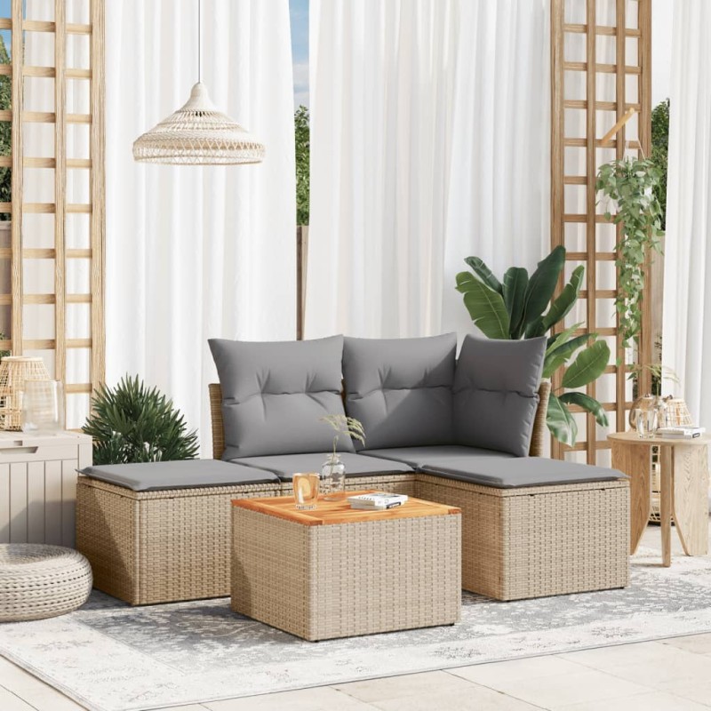 vidaXL Juego de sofás jardín con cojines 5 pzas ratán sintético beige vidaXL Juego de sofás jardín con cojines 5 pzas ratán sintético beige
