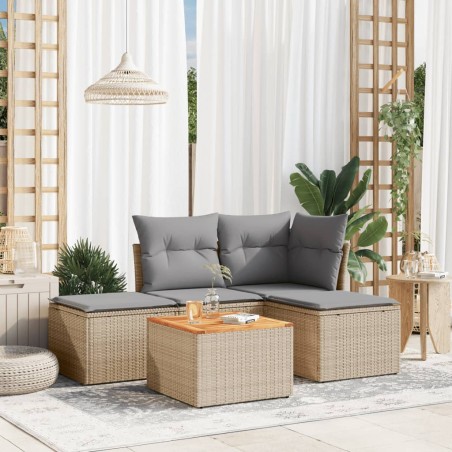 vidaXL Juego de sofás jardín con cojines 5 pzas ratán sintético beige