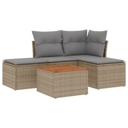 vidaXL Juego de sofás jardín con cojines 5 pzas ratán sintético beige