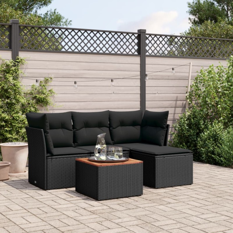 vidaXL Set de muebles de jardín 5 pzas y cojines ratán sintético negro vidaXL Set de muebles de jardín 5 pzas y cojines ratán sintético negro