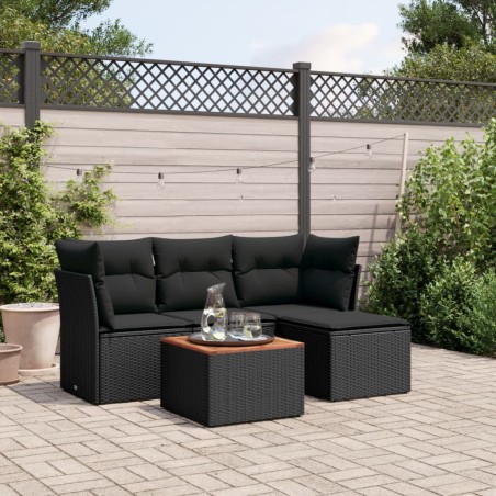 vidaXL Set de muebles de jardín 5 pzas y cojines ratán sintético negro