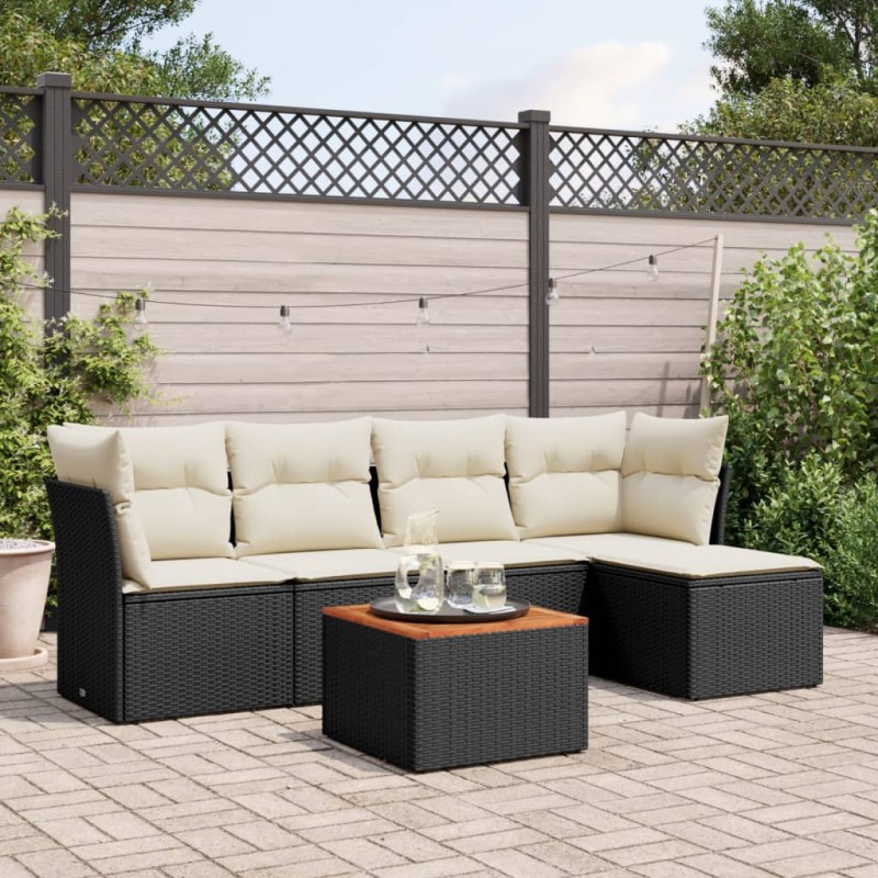 vidaXL Set de sofás de jardín 6 piezas y cojines ratán sintético negro vidaXL Set de sofás de jardín 6 piezas y cojines ratán sintético negro