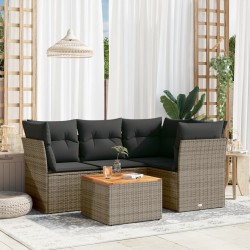 vidaXL Juego de sofás jardín con cojines 5 pzas ratán sintético gris