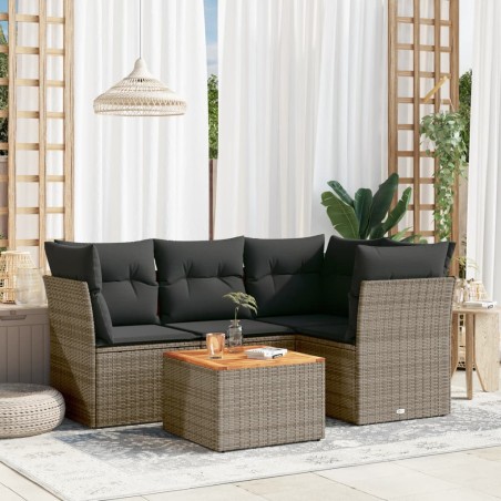 vidaXL Juego de sofás jardín con cojines 5 pzas ratán sintético gris