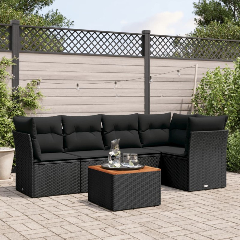 vidaXL Set de sofás de jardín 6 piezas y cojines ratán sintético negro vidaXL Set de sofás de jardín 6 piezas y cojines ratán sintético negro