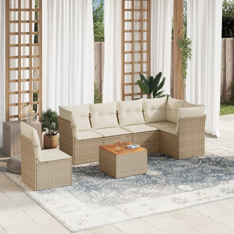 vidaXL Set sofás de jardín 7 piezas y cojines ratán sintético beige vidaXL Set sofás de jardín 7 piezas y cojines ratán sintético beige