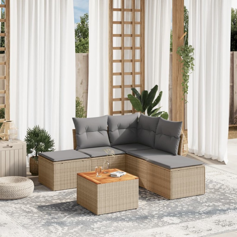 vidaXL Juego de sofás jardín con cojines 6 pzas ratán sintético beige vidaXL Juego de sofás jardín con cojines 6 pzas ratán sintético beige