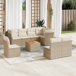 vidaXL Set de sofás de jardín 9 pzas con cojines ratán sintético beige