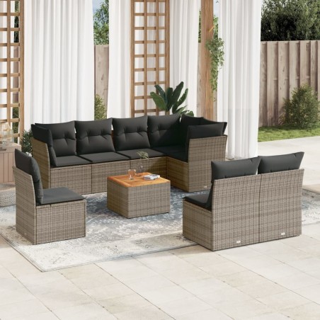 vidaXL Set de muebles de jardín 9 pzas y cojines ratán sintético gris