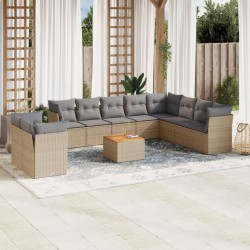vidaXL Set de sofás de jardín 11pzas con cojines ratán sintético beige
