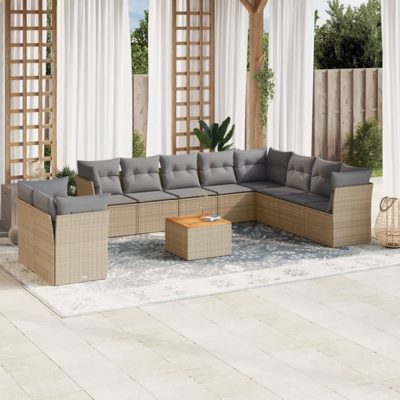 vidaXL Set de sofás de jardín 11pzas con cojines ratán sintético beige vidaXL Set de sofás de jardín 11pzas con cojines ratán sintético beige