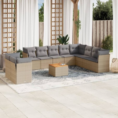 vidaXL Set de sofás de jardín 11pzas con cojines ratán sintético beige