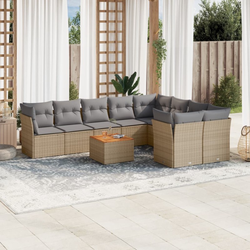 vidaXL Juego de sofás jardín con cojines beige 10 pzas ratán sintético vidaXL Juego de sofás jardín con cojines beige 10 pzas ratán sintético