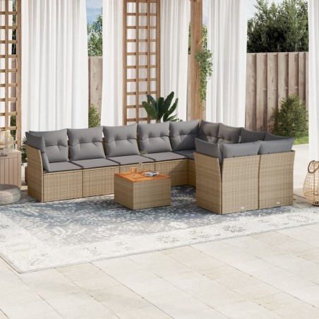 vidaXL Juego de sofás jardín con cojines beige 10 pzas ratán sintético
