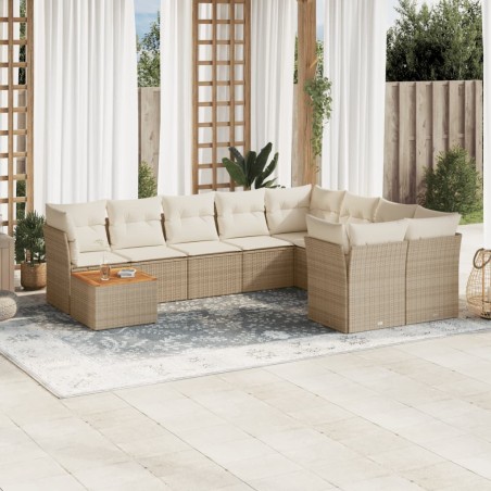 vidaXL Juego de sofás jardín con cojines beige 10 pzas ratán sintético