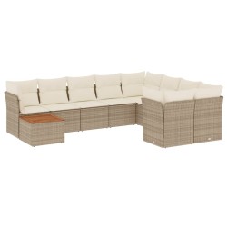 vidaXL Juego de sofás jardín con cojines beige 10 pzas ratán sintético