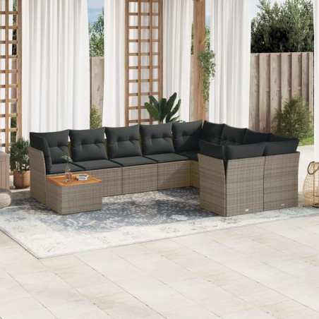 vidaXL Set de sofás de jardín 10 pzas con cojines ratán sintético gris