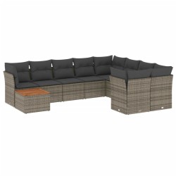vidaXL Set de sofás de jardín 10 pzas con cojines ratán sintético gris