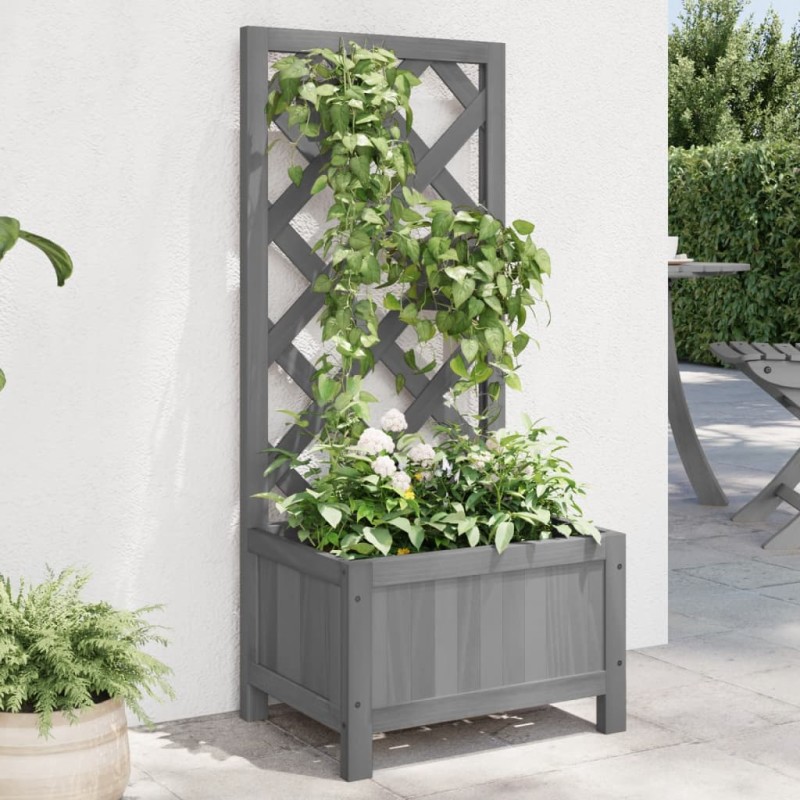 vidaXL Jardinera enrejada madera maciza de abeto gris vidaXL Jardinera enrejada madera maciza de abeto gris