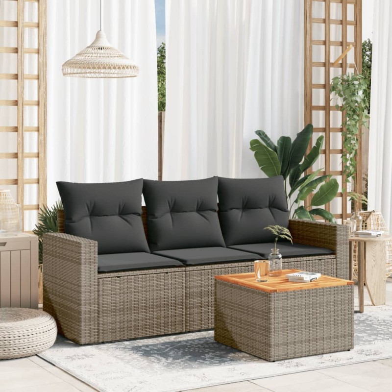 vidaXL Set de sofás de jardín 4 pzas y cojines ratán sintético gris vidaXL Set de sofás de jardín 4 pzas y cojines ratán sintético gris