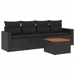 vidaXL Set de muebles de jardín 5 pzas y cojines ratán sintético negro